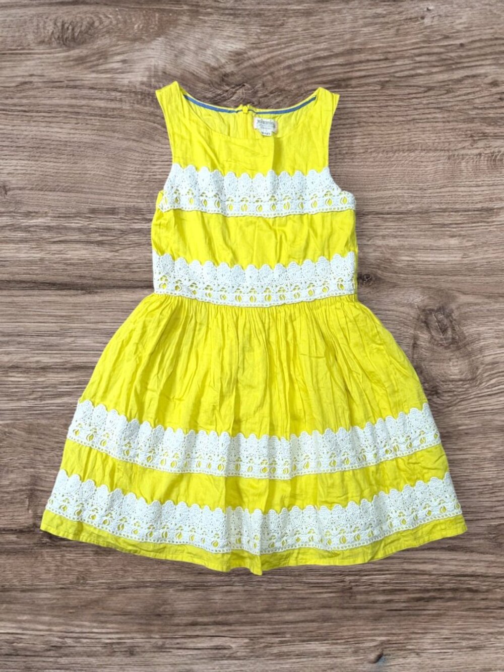 Johnnie Quality Goods Yellow Crochet Lace Trim Sleeveless Dress Sundress 13/14